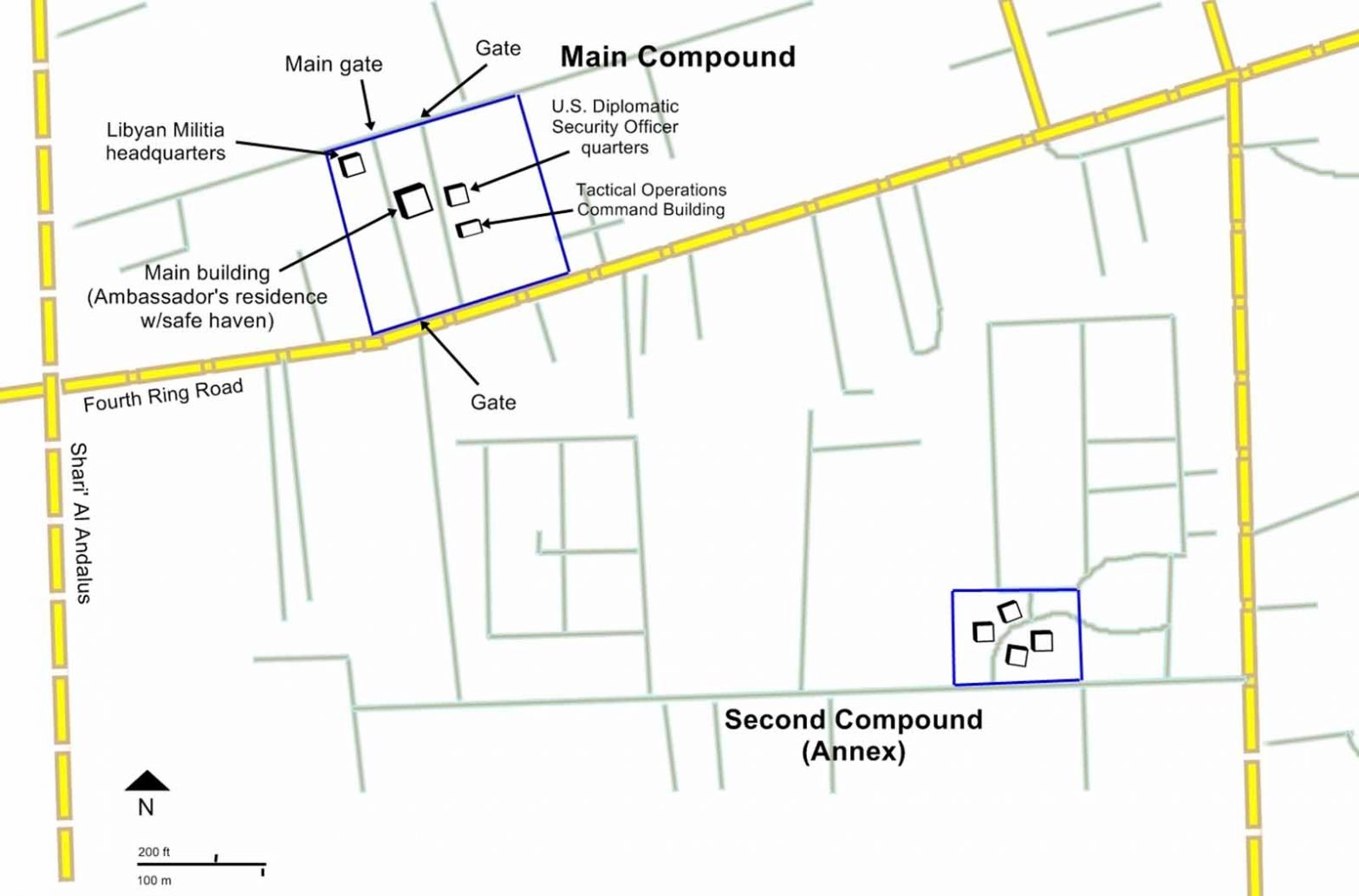 U.S. mission and annex map for 2012 Benghazi attack